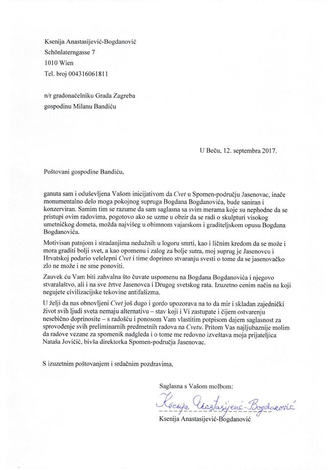 pismo bogdanović, jasenovac